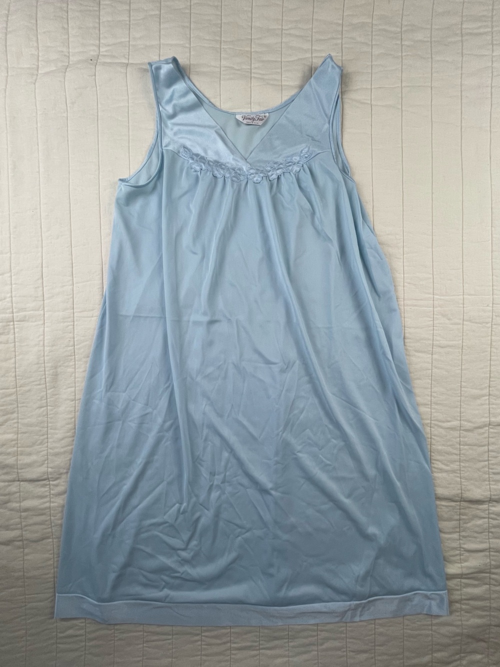 Vintage Vanity Fair Dreamy Light Blue Nylon Slip Nightgown Small